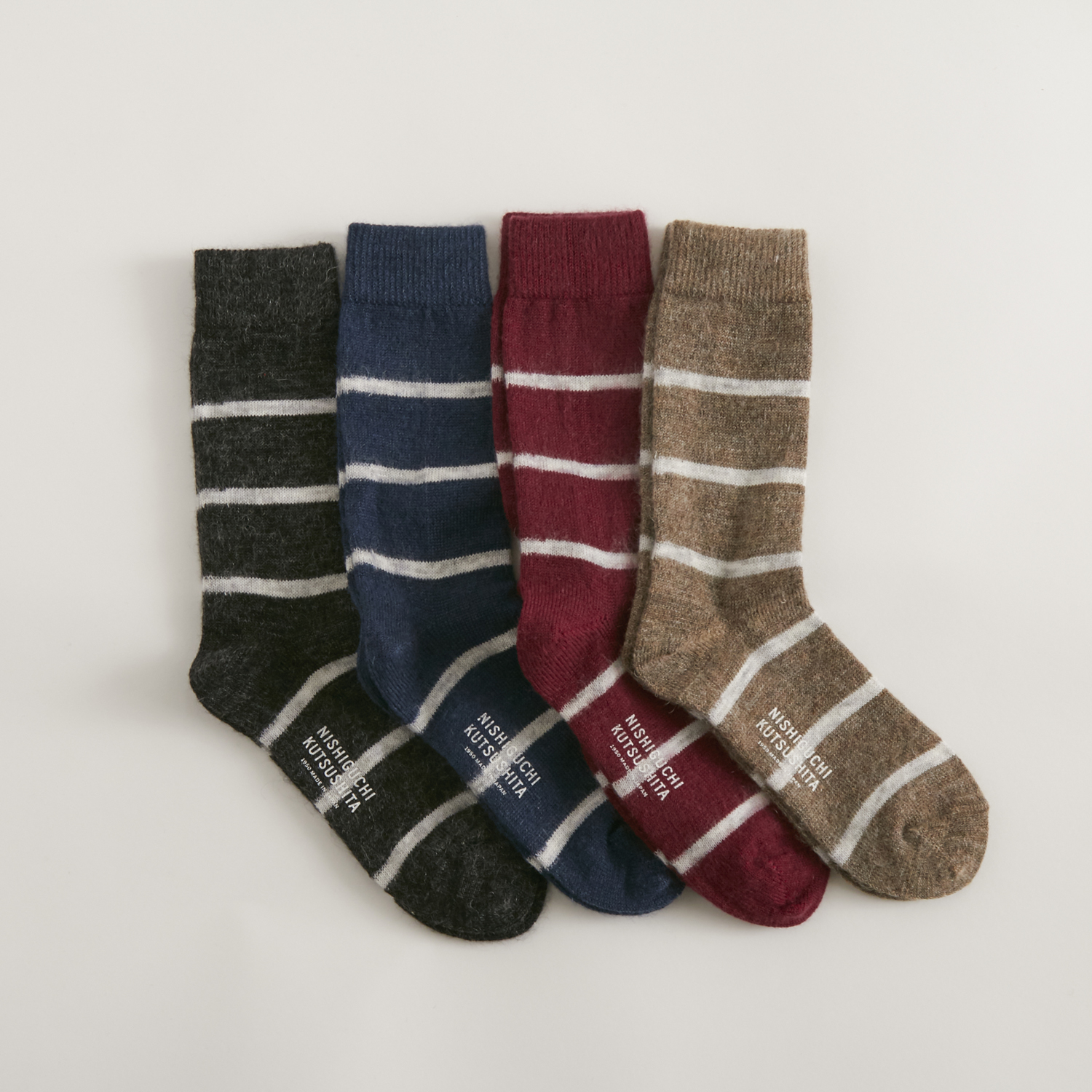 NISHIGUCHI KUTSUSHITA/モヘアウールボーダーソックス S -足入れした