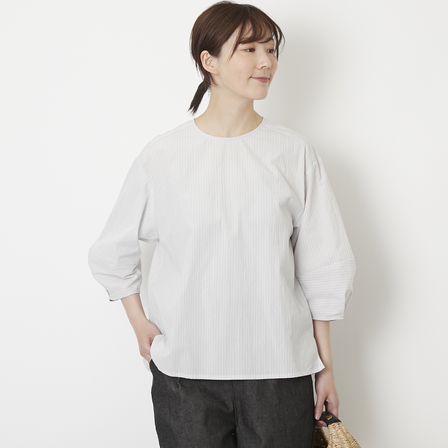 Kilka/2WAYストライプブラウス -【当店限定】蒸れなくてアイロンがけ