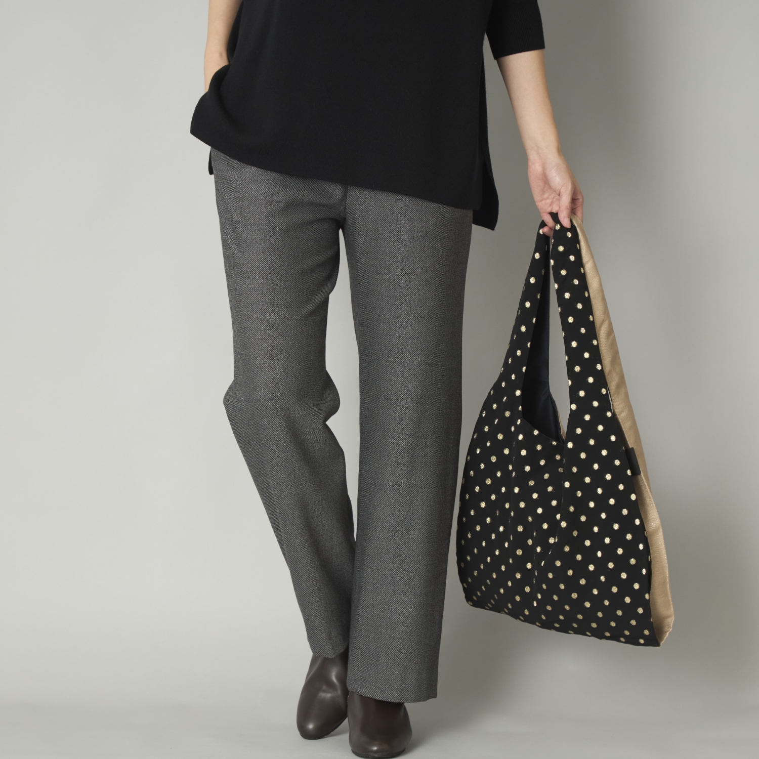 Kilka/裏起毛あったかツイーディーストレートパンツ -吸湿発熱素材で