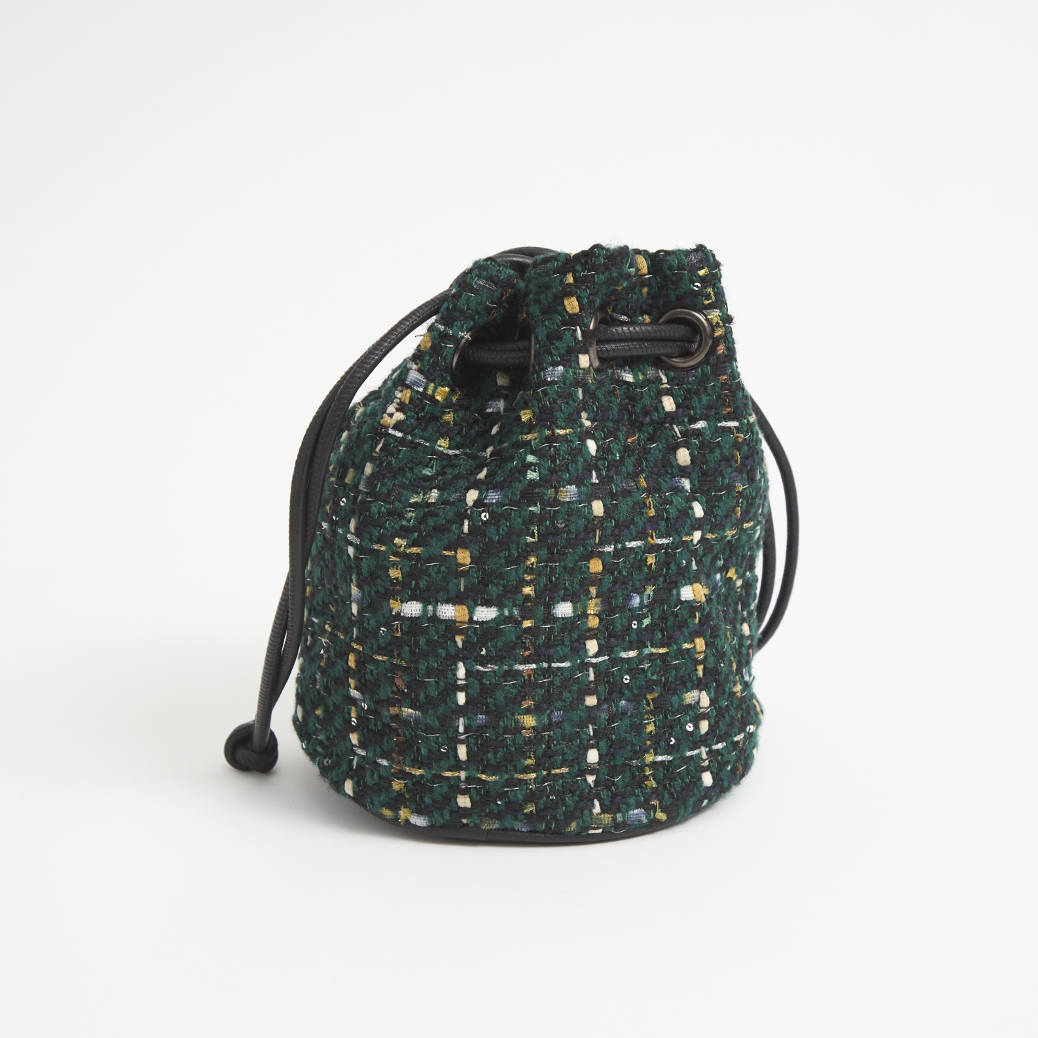 Swaraj/ツイードレザーコンボショルダーバッグ -ころんとした形が