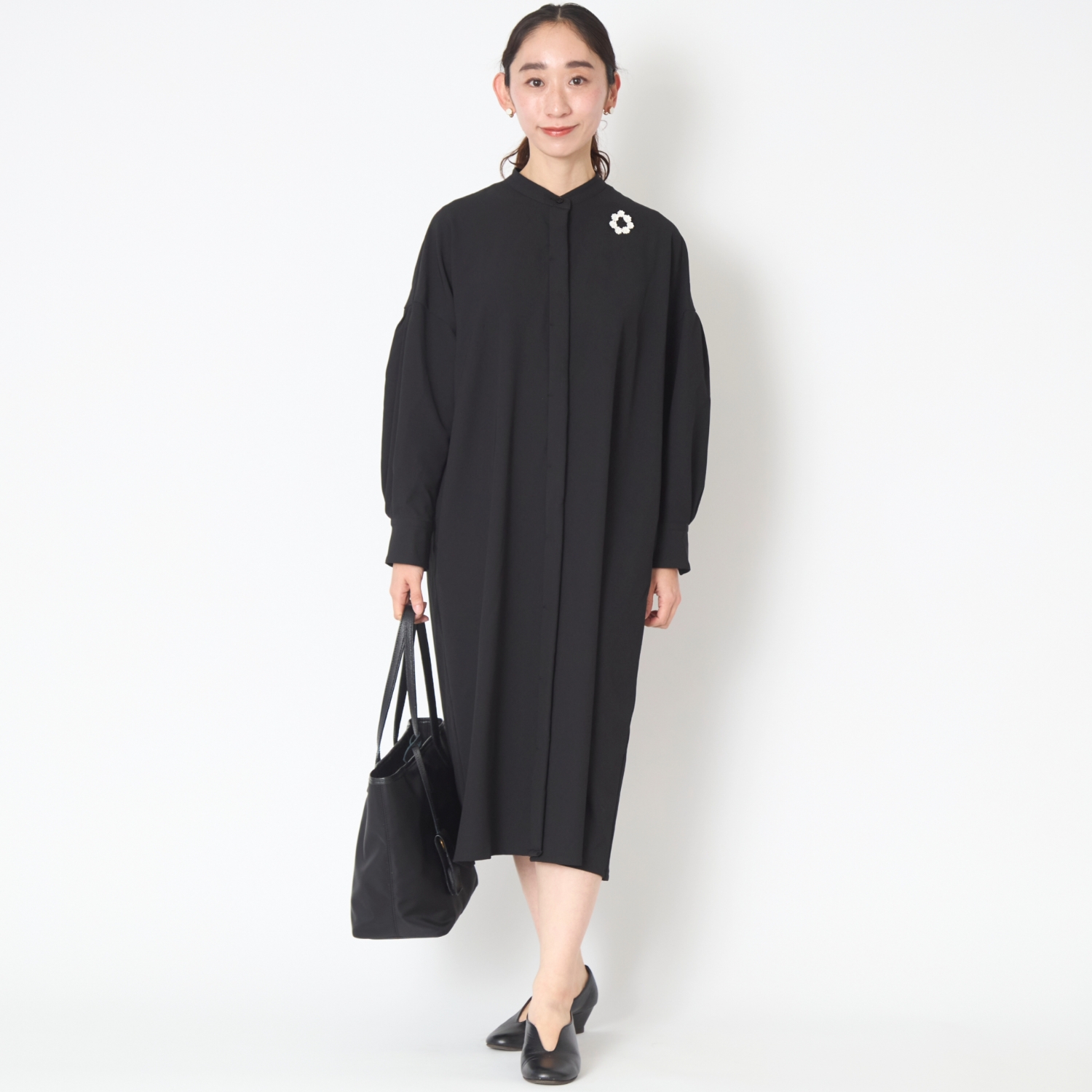 STELLA CIFFON/ウォッシャブルポリエステル前あきワンピース 低身長