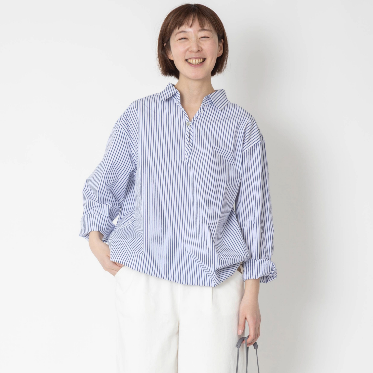 vent blanc/ストライプワッシャースキッパ―シャツ -着丈が変えられる