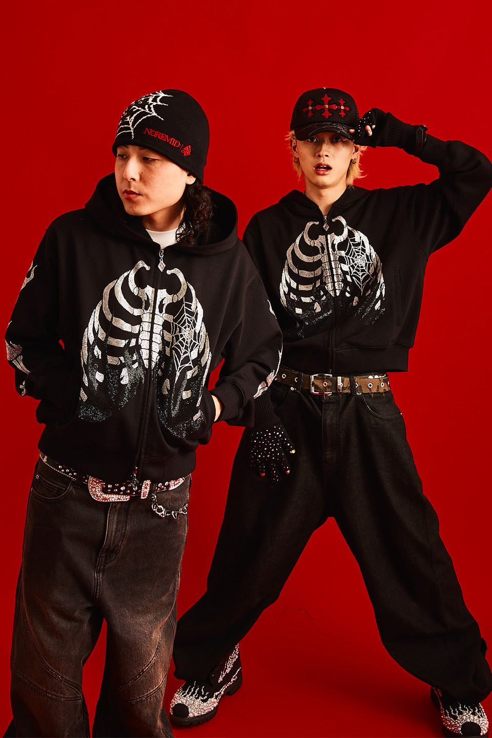 Noremid X Supplier Rhinestone Fire Bones Zip Hoodie｜SUPPLIER