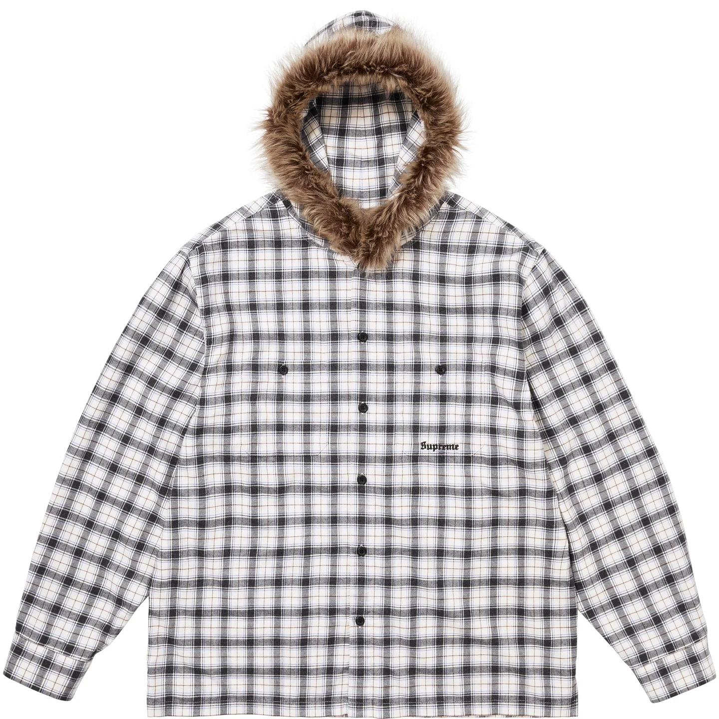 Fur Trim Flannel Hooded Shirt | Supreme 24fw