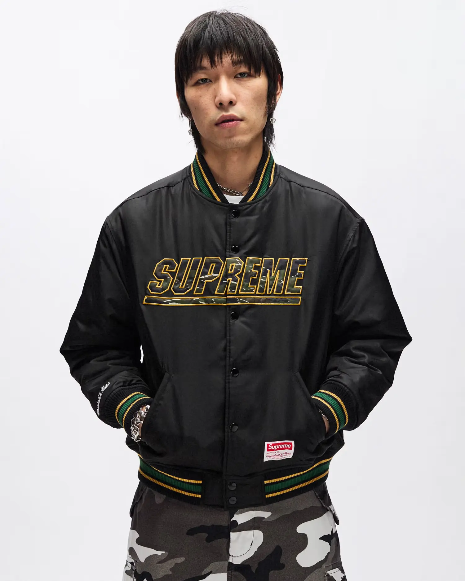 Supreme®/Mitchell & Ness® Camo Logo Varsity Jacket | Supreme 25ss