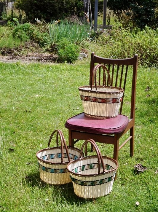 復刻版 昭和な買い物籠 セロ編み ナポリ 小判型 籠 かご カラー3種 SZ398