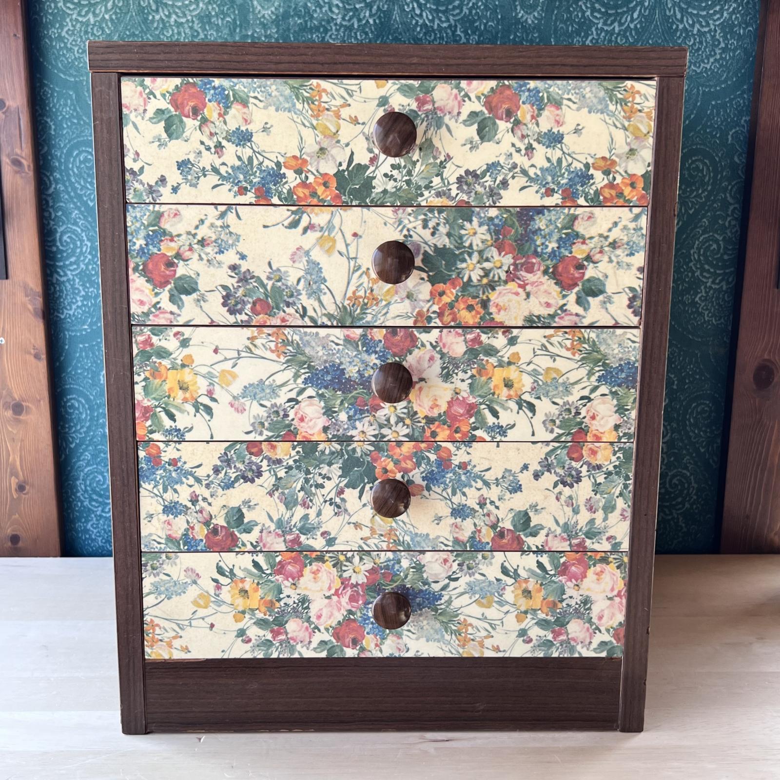 昭和レトロな花柄小引き出し 5段ミニチェスト vintage